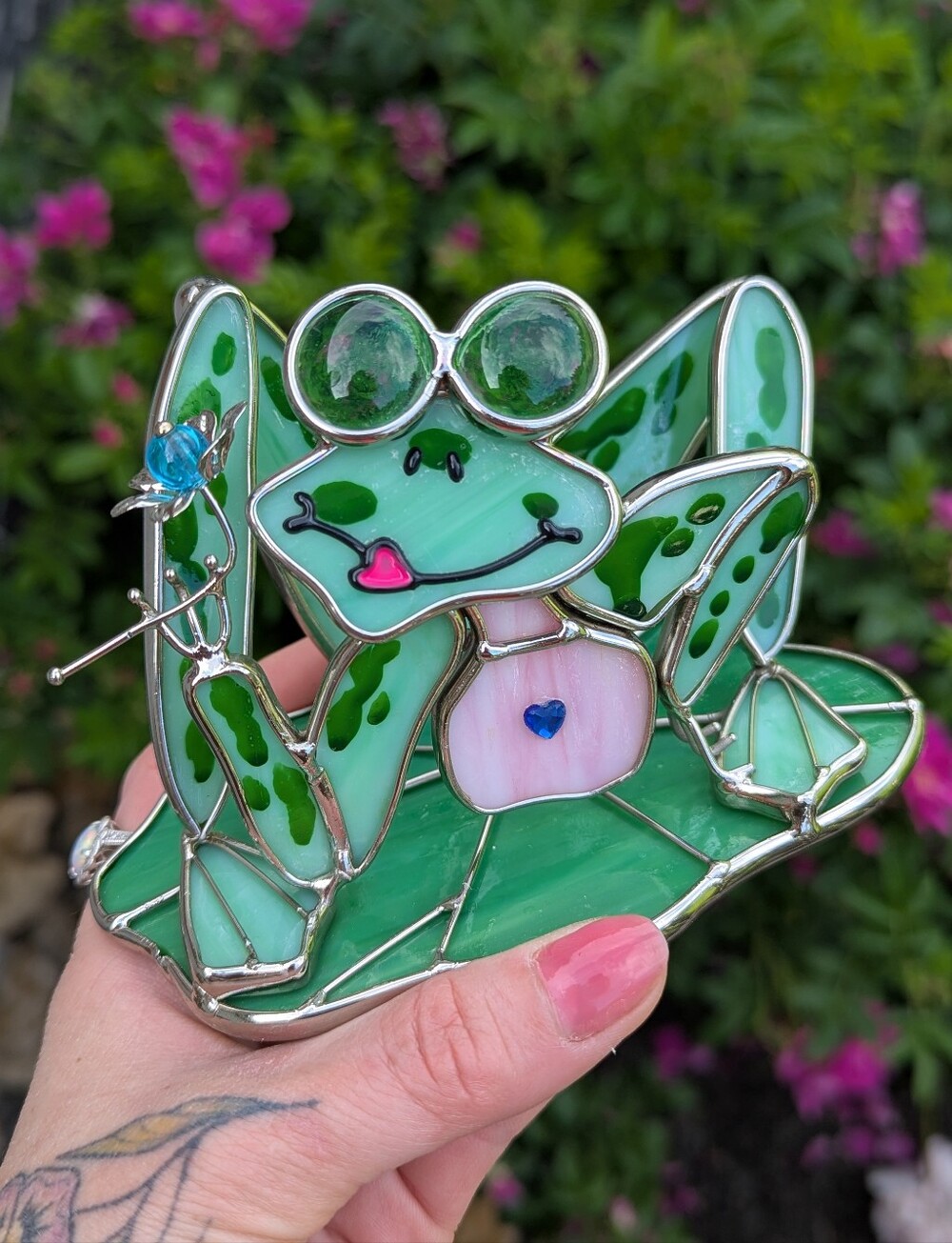 🆕🕯️🐸 Stained Glass Votive Candle Holder Frog Themed Decor Cottagecore Kitsch